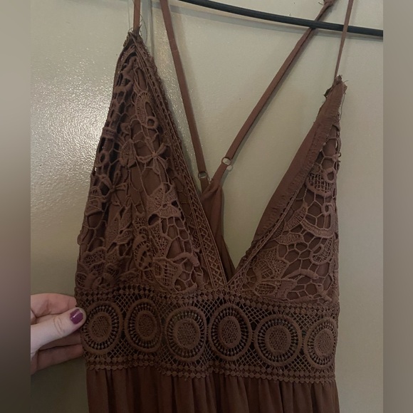 Beautiful Women's Boho Brown Sleeveless Maxi Dress with Lace Detail - rue21 - Picture 3 of 7